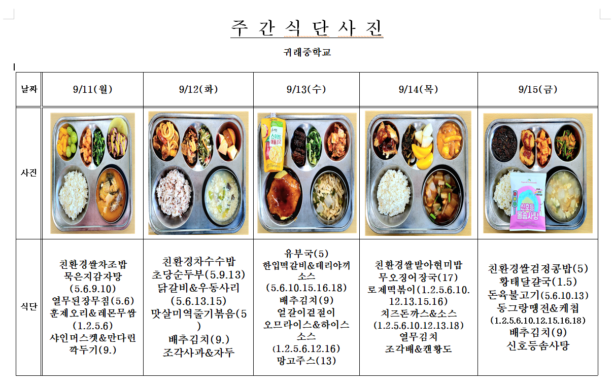 주간식단사진(9.11~9.15) 사진